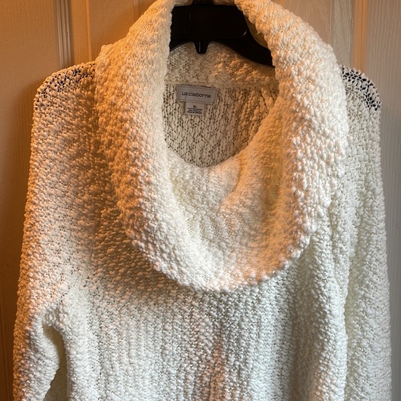 NWT LIZ CLAIBORNE WHITE TEXTURED COWL NECK SWEATER XL - Picture 2 of 5